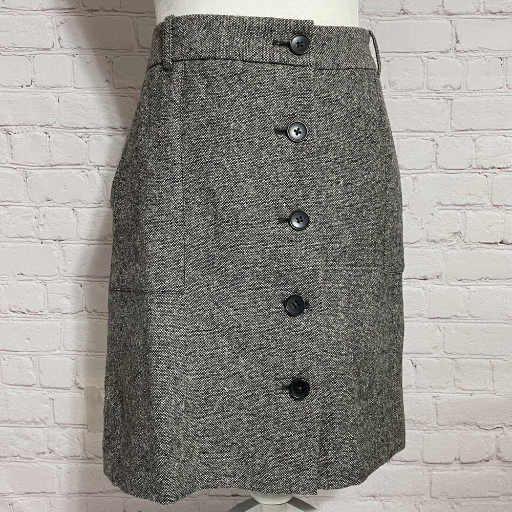 Eddie Bauer Wool Blend Tweed Knee Length Mercer Fit Button Up Lined Skirt 4